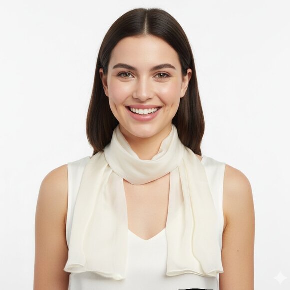 Vintage Monique Martin Silk Cream Neck Scarf Made in Japan Clean Girl Minimalist - Picture 1 of 8